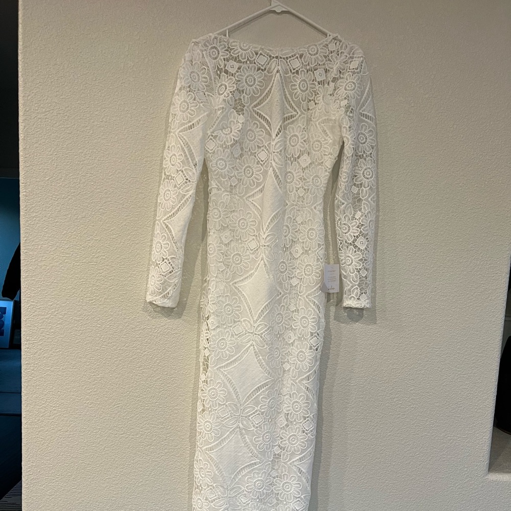 Lulus bridal collection wedding dress white long lace womens medium